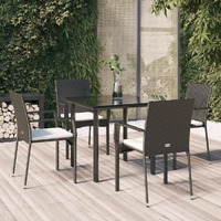  5 Piece Garden Dining Set with Cushions Black Poly Rattan