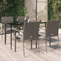  5 Piece Garden Dining Set with Cushions Black and Grey Poly Rattan