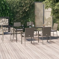  7 Piece Garden Dining Set with Cushions Black and Grey Poly Rattan