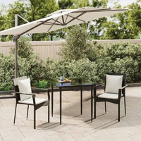  3 Piece Garden Dining Set with Cushions Black Poly Rattan