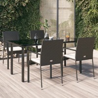  5 Piece Garden Dining Set with Cushions Black Poly Rattan