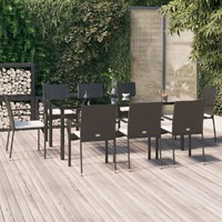 9 Piece Garden Dining Set with Cushions Black Poly Rattan