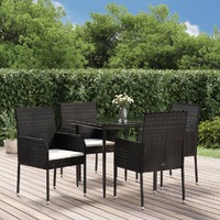  5 Piece Garden Dining Set with Cushions Black Poly Rattan