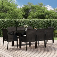  9 Piece Garden Dining Set with Cushions Black Poly Rattan