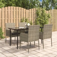  5 Piece Garden Dining Set with Cushions Black and Grey Poly Rattan