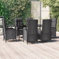  7 Piece Garden Dining Set with Cushions Black Poly Rattan