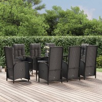  9 Piece Garden Dining Set with Cushions Black Poly Rattan