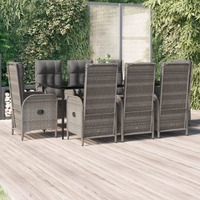  9 Piece Garden Dining Set with Cushions Black and Grey Poly Rattan
