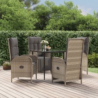  5 Piece Garden Dining Set with Cushions Black and Grey Poly Rattan