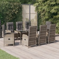  9 Piece Garden Dining Set with Cushions Black and Grey Poly Rattan