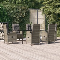  7 Piece Garden Dining Set with Cushions Black and Grey Poly Rattan