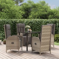  5 Piece Garden Dining Set with Cushions Black and Grey Poly Rattan