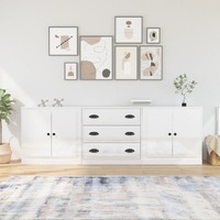  Sideboards 3 pcs High Gloss White Engineered Wood