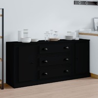 Sideboards 3 pcs Black Engineered Wood