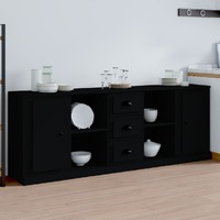  Sideboards 3 pcs Black Engineered Wood