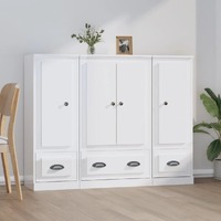  Highboards 3 pcs High Gloss White Engineered Wood