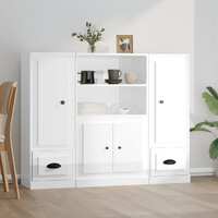  Highboards 3 pcs High Gloss White Engineered Wood