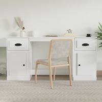  Desk with Cabinet High Gloss White Engineered Wood
