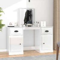  Dressing Table with Mirror High Gloss White 130x50x132.5 cm