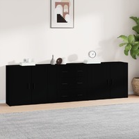  Sideboards 3 pcs Black Engineered Wood