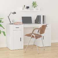  Desk with Cabinet White Engineered Wood