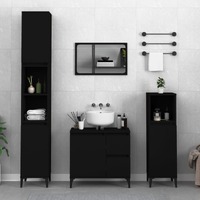  3 Piece Bathroom Cabinet Set Black Engineered Wood