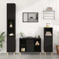  3 Piece Bathroom Furniture Set Black Engineered Wood