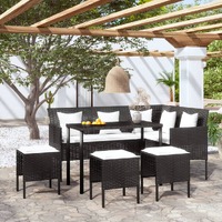  5 Piece L-shaped Couch Sofa Set with Cushions Poly Rattan Black