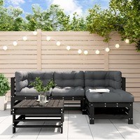  5 Piece Garden Lounge Set with Cushions Black Solid Wood