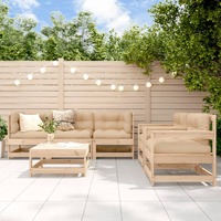  6 Piece Garden Lounge Set with Cushions Solid Wood