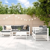  7 Piece Garden Lounge Set with Cushions White Solid Wood