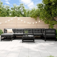  8 Piece Garden Lounge Set with Cushions Black Solid Wood