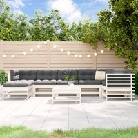  8 Piece Garden Lounge Set with Cushions White Solid Wood
