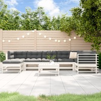  8 Piece Garden Lounge Set with Cushions White Solid Wood