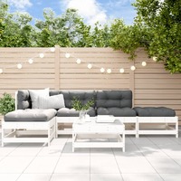  6 Piece Garden Lounge Set with Cushions White Solid Wood