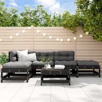  6 Piece Garden Lounge Set with Cushions Black Solid Wood