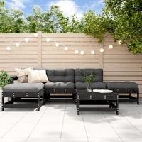  6 Piece Garden Lounge Set with Cushions Black Solid Wood