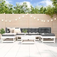  7 Piece Garden Lounge Set with Cushions White Solid Wood