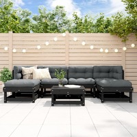  7 Piece Garden Lounge Set with Cushions Black Solid Wood