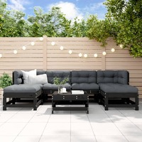  7 Piece Garden Lounge Set with Cushions Black Solid Wood
