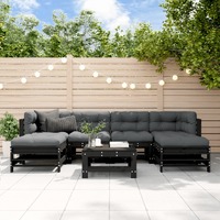  7 Piece Garden Lounge Set with Cushions Black Solid Wood