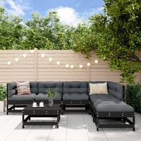  7 Piece Garden Lounge Set with Cushions Black Solid Wood