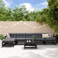 7 Piece Garden Lounge Set with Cushions Black Solid Wood