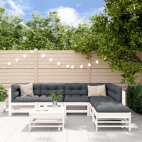  7 Piece Garden Lounge Set with Cushions White Solid Wood