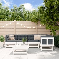  6 Piece Garden Lounge Set with Cushions White Solid Wood