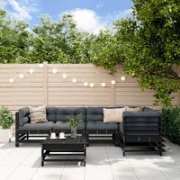  6 Piece Garden Lounge Set with Cushions Black Solid Wood