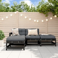  4 Piece Garden Lounge Set with Cushions Black Solid Wood