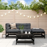  4 Piece Garden Lounge Set with Cushions Black Solid Wood