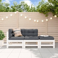  3 Piece Garden Lounge Set with Cushions White Solid Wood