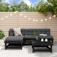  5 Piece Garden Lounge Set with Cushions Black Solid Wood